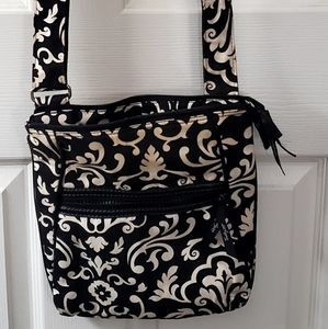 Black and white floral print cross body bag